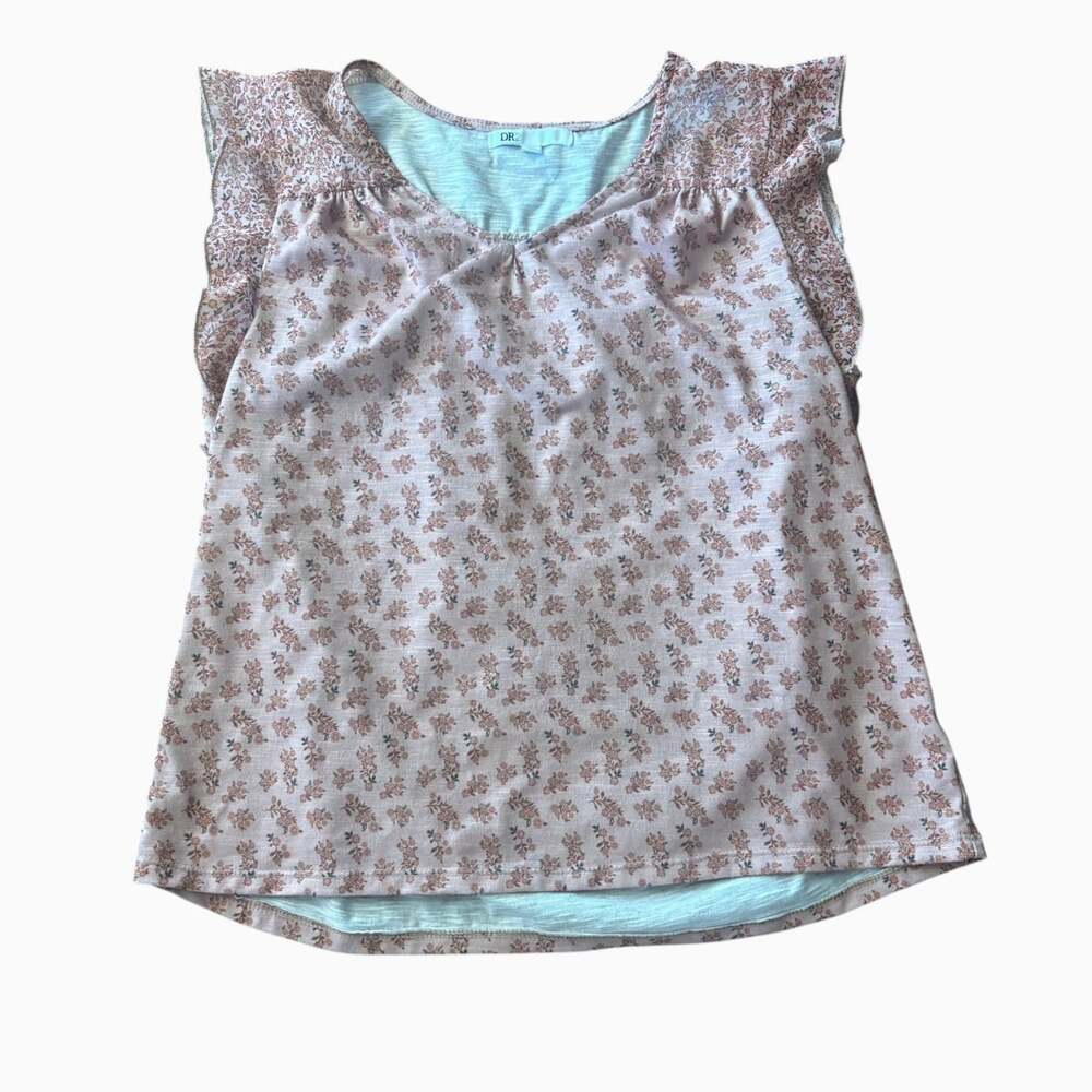 DR2 Daniel Rainn Pink Ditsy Floral Flutter Sleeve Blouse Top Women's Size S - Picture 4 of 12